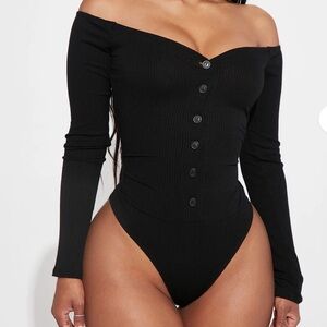 Fashion Nova Black Fool In Love Off-Shoulder Bodysuit